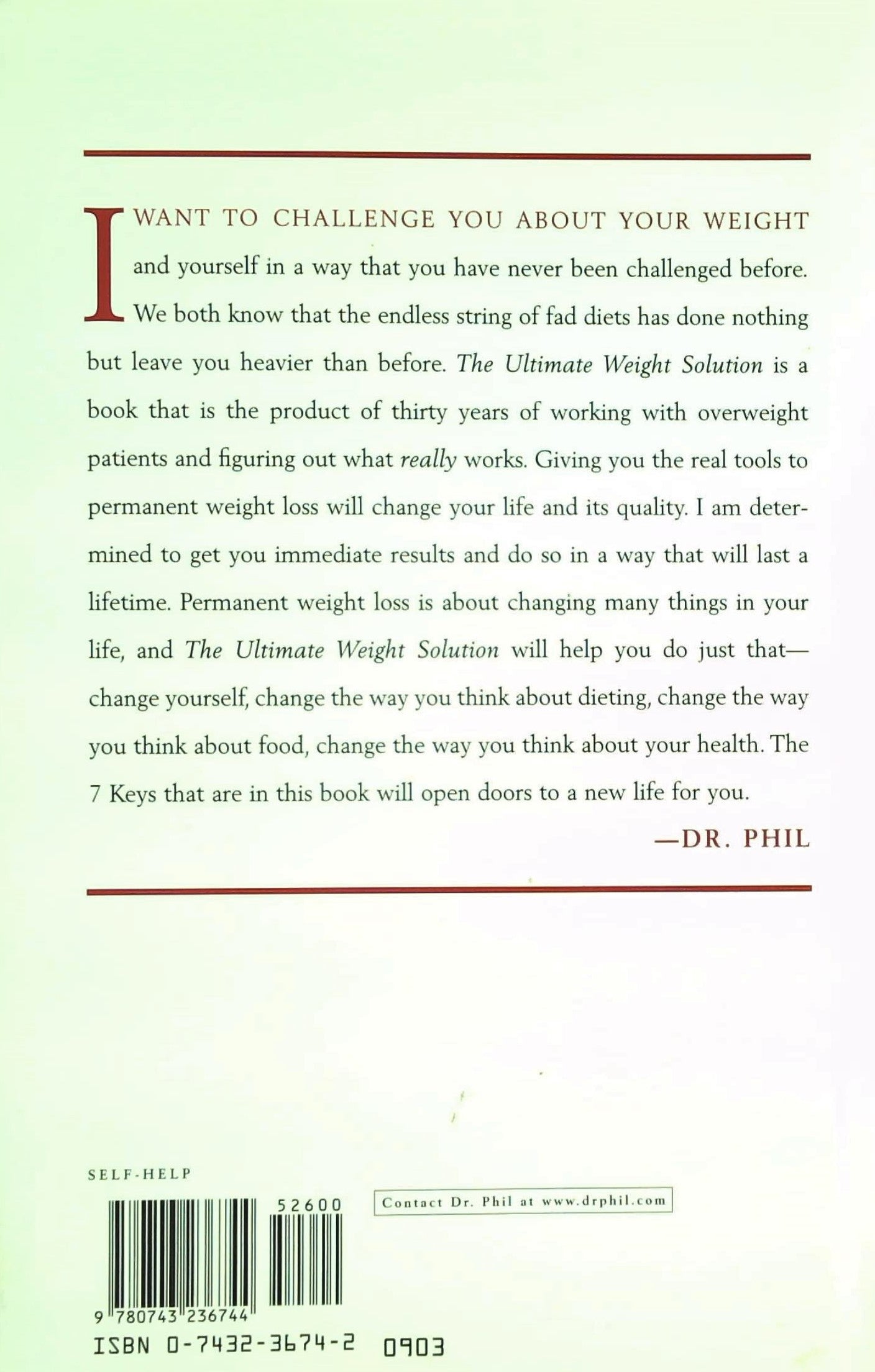 Livre The Ultimate Weight Solution : The 7 Keys to Weight Loss Freedom - Dr Phil McGraw (Livre d'...