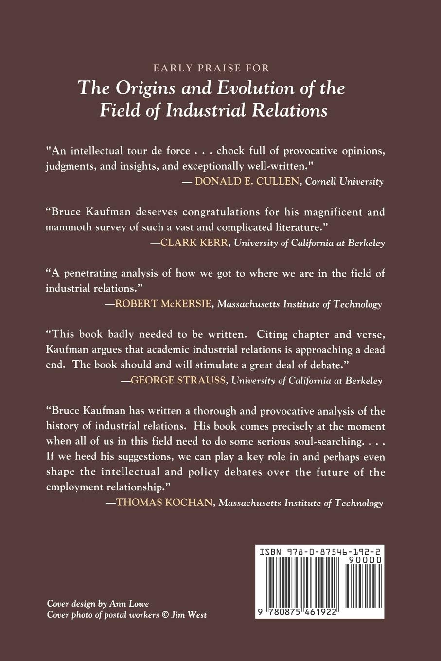 Livre The Origin & Evolution of the Field of Industrial Relations in the United States - Bruce E....