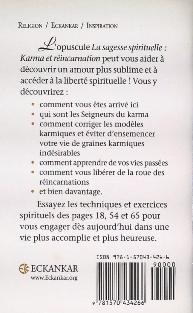 Livre La sagesse spirituelle : Karma et réincarnation - Harold Klemp (Livre d'occasion)