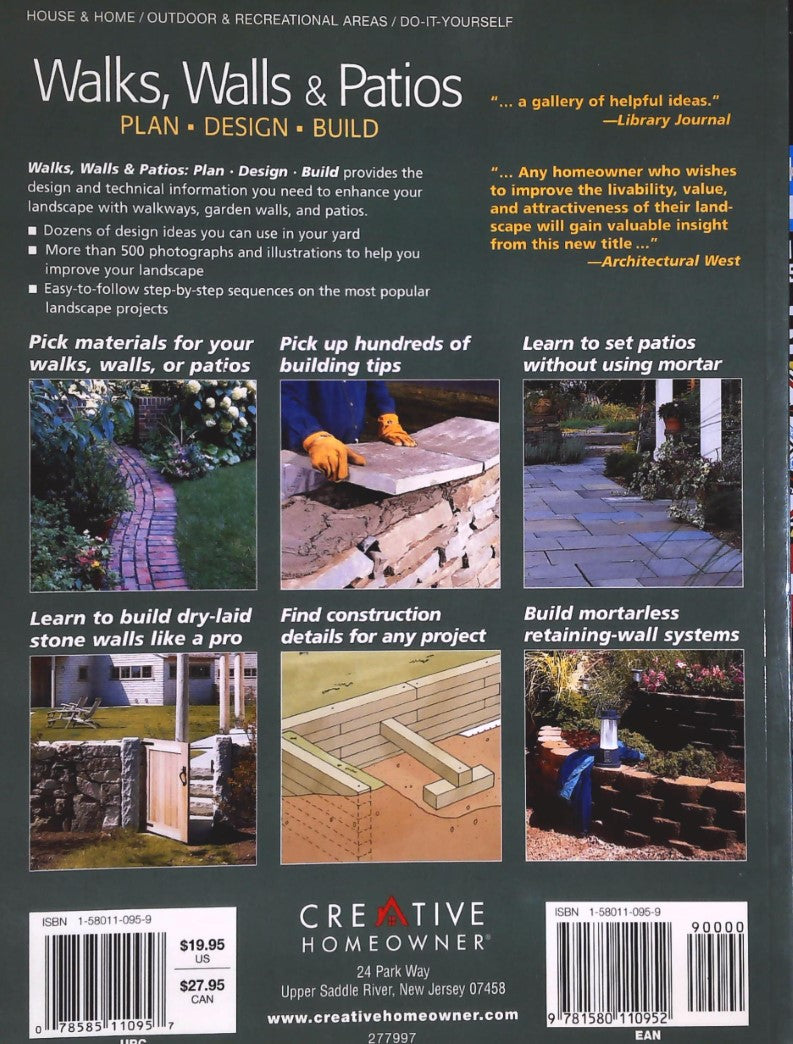 Livre Wlaks, Walls & Patios : Plan, Design, Build (Livre d'occasion) - ISBN 1580110959