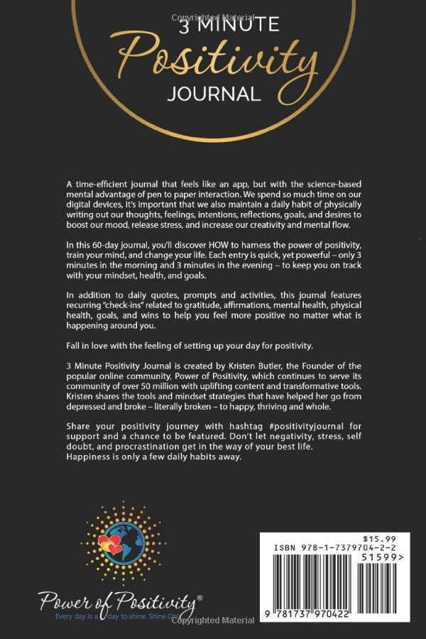 Livre 3 Minute Positivity Journal: Boost Your Mood. Train Your Mind. Change Your Life. - Kristen ...