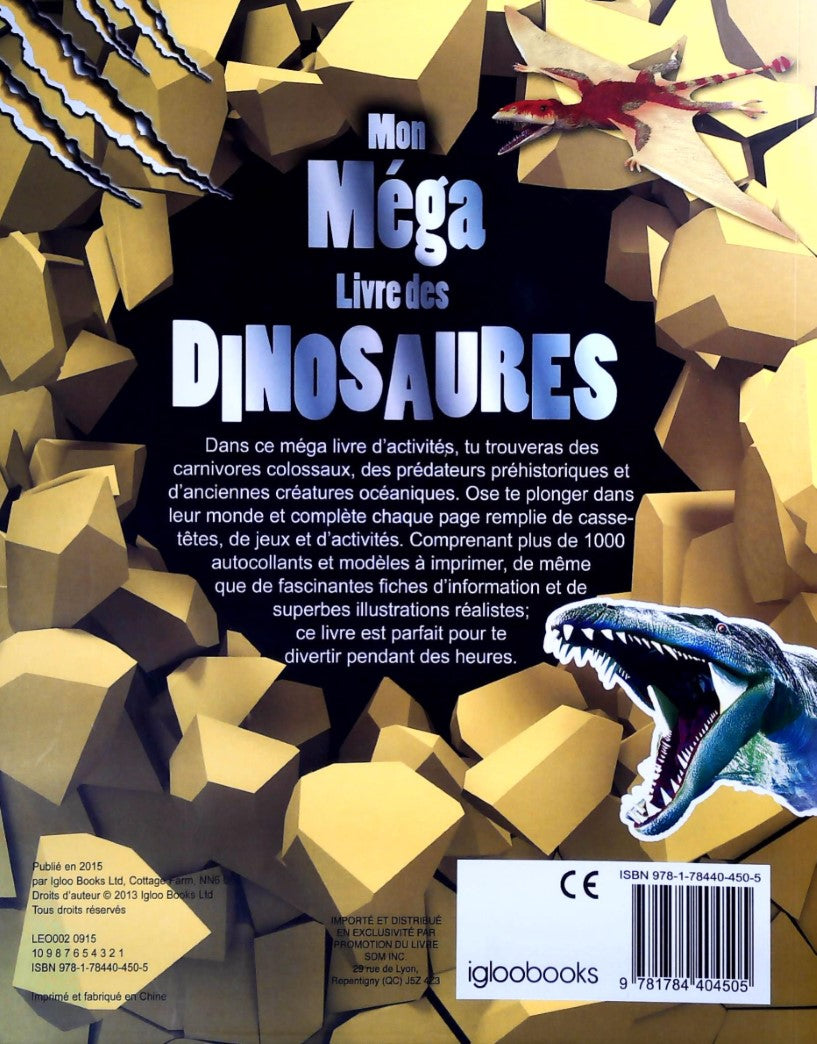 Livre Mon Méga livre des Dinosaures : L'ultime livre d'autocollants et d'activités amusantes (Liv...