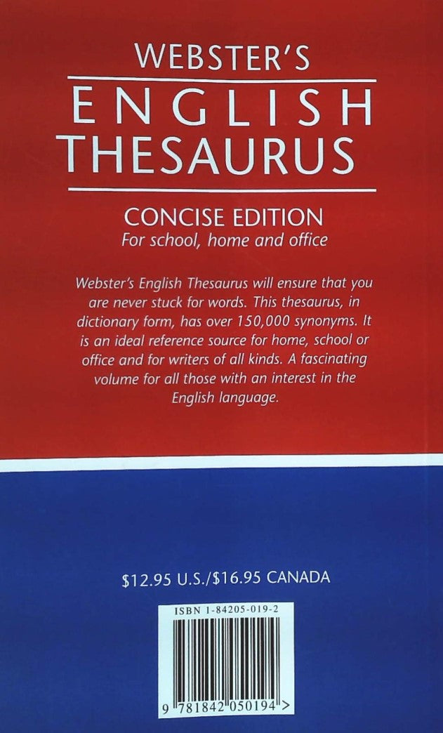 Livre Webster's English Thesaurus : Concise Edition (Livre d'occasion) - ISBN 1842050192