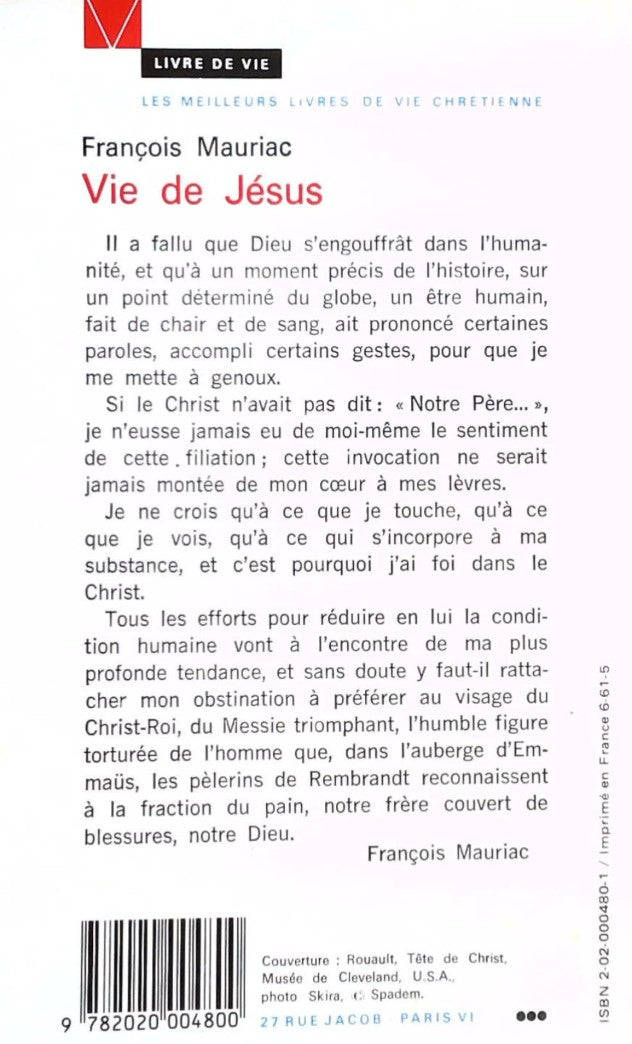 Livre Vie de Jésus - François Mauriac (Livre d'occasion) - ISBN 2020004801