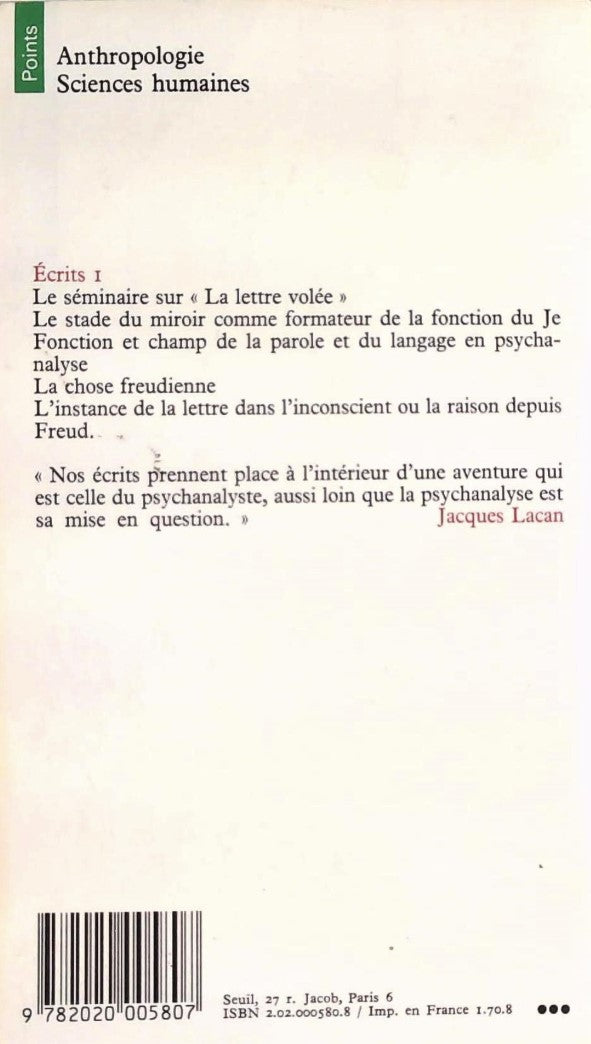 Livre Écrits I - Jacques Lacan (Livre d'occasion) - ISBN 2020005808
