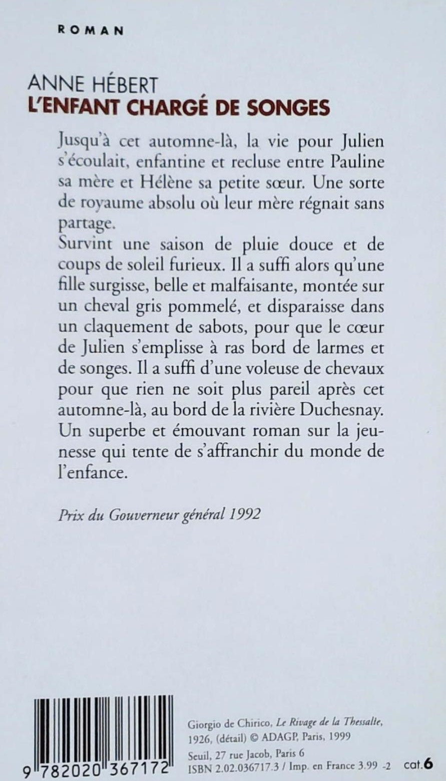 Livre L'enfant chargé des songes - Anne Hébert (Livre d'occasion) - ISBN 2020367173
