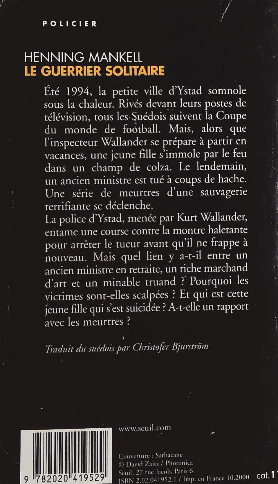 Livre Le guerrier solitaire - Henning Mankell (Livre d'occasion) - ISBN 2020419521