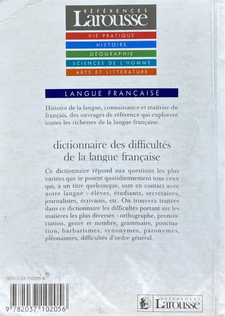 Livre Dictionnaire des difficultés de la langue française - Collectif (Livre d'occasion) - ISBN 2...