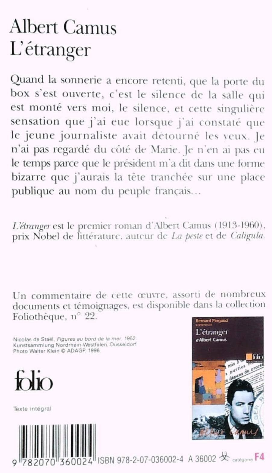 Livre L'étranger - Albert Camus (Livre d'occasion) - ISBN 2070360024