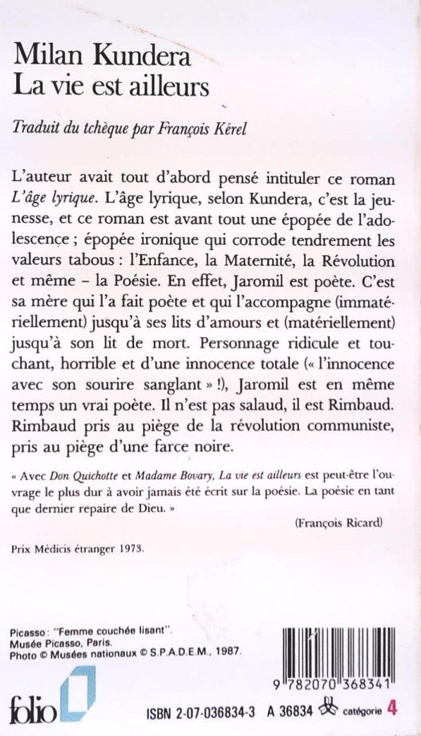 Livre La vie est ailleurs - Milan Jundera (Livre d'occasion) - ISBN 2070368343