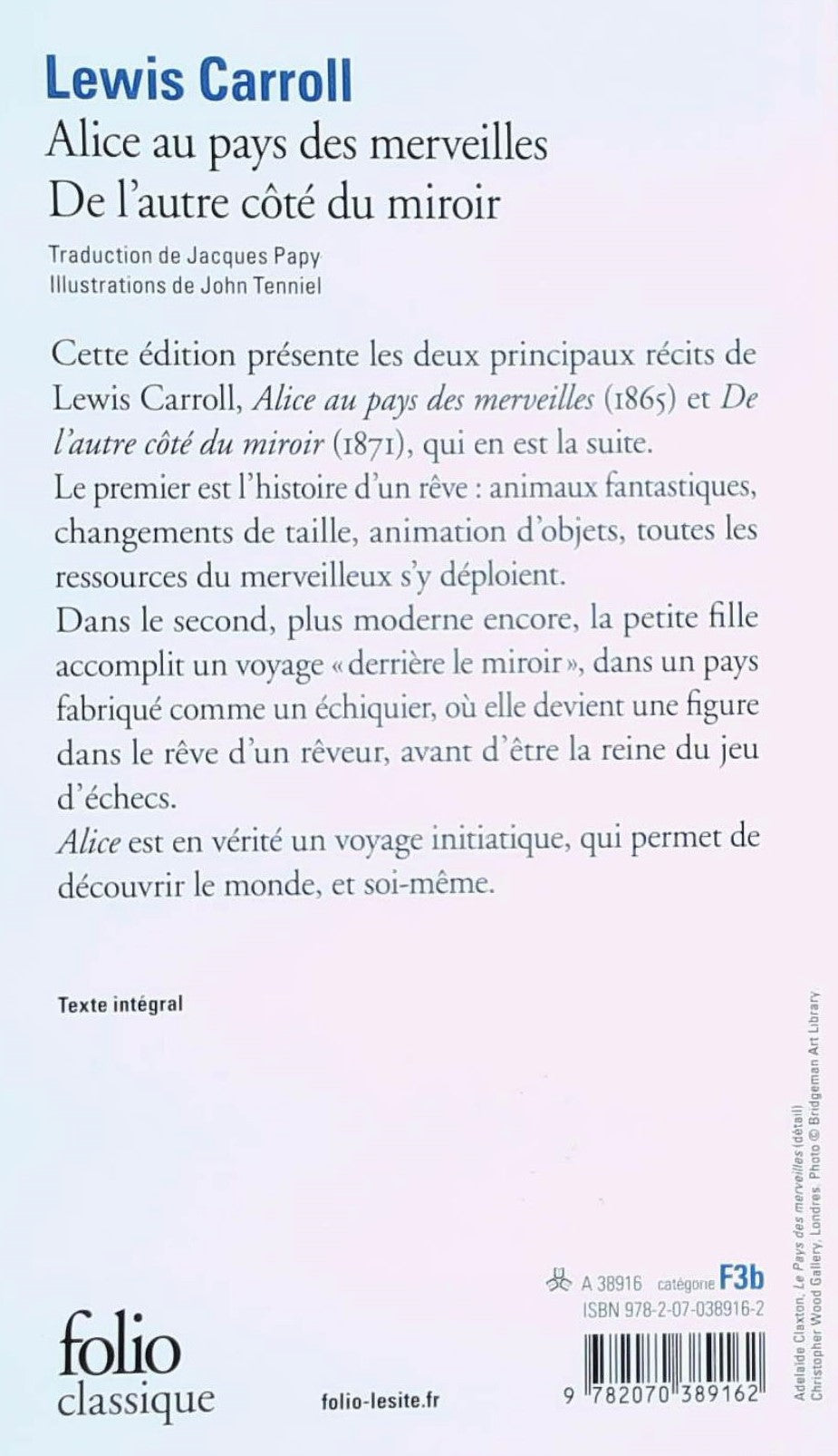 Livre Alice au pays des merveilles -suivi de- De l'autre côté du miroir - Lewis Carroll (Livre d'...