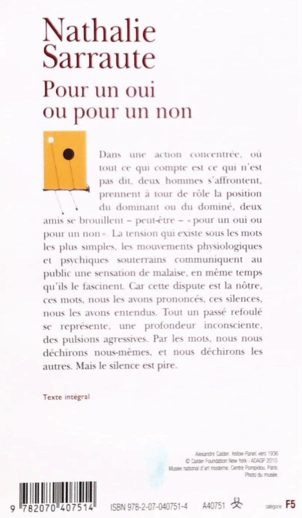 Livre Pour un oui ou pour un non - Nathal Sarraute (Livre d'occasion) - ISBN 2070407519