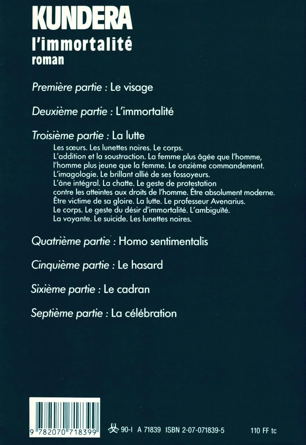Livre Immortalité - Milan Kundera (Livre d'occasion) - ISBN 2070718395