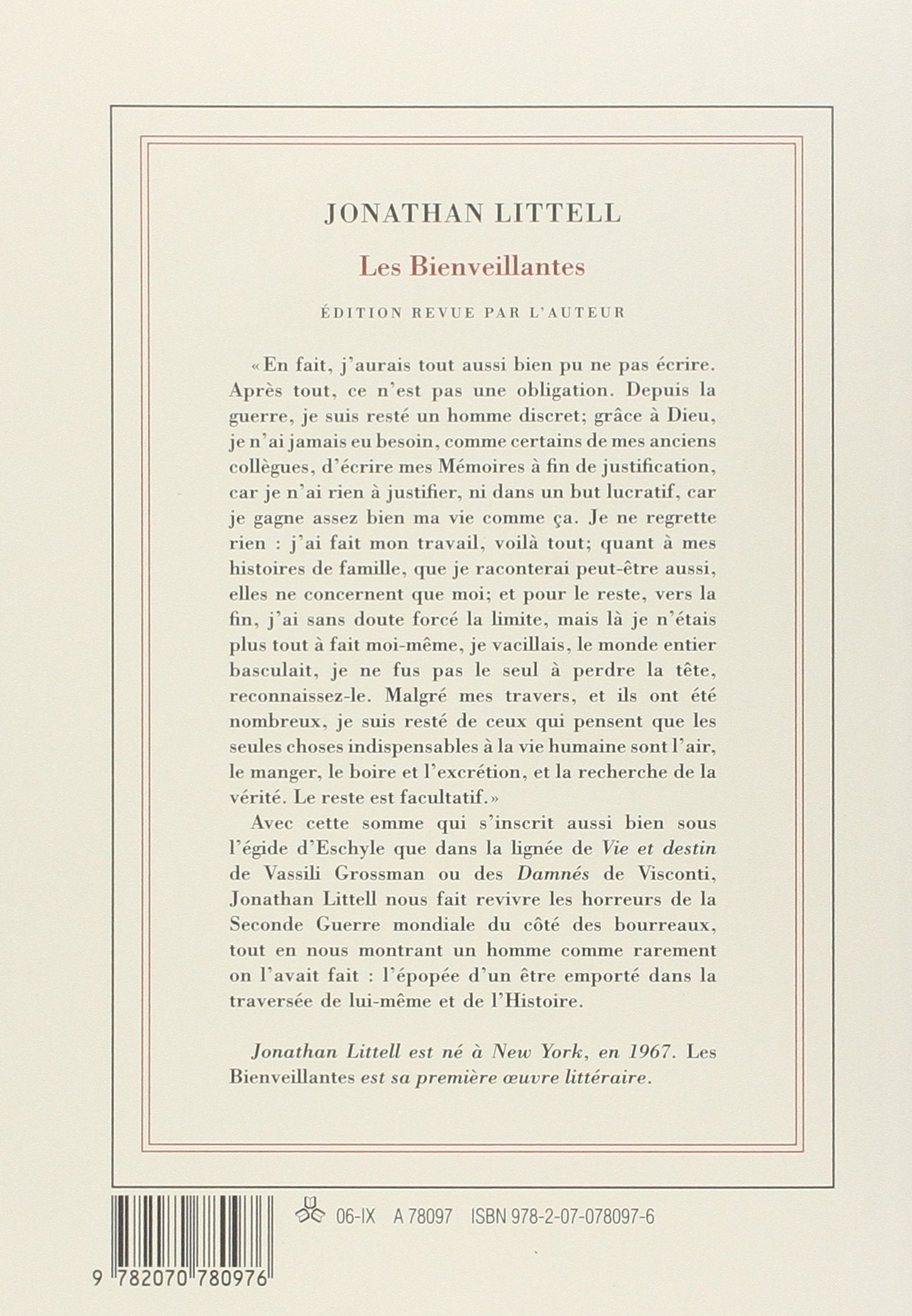 Livre Les Bienveillantes (Jonathan Littell) (Livre neuf) - ISBN 207078097X