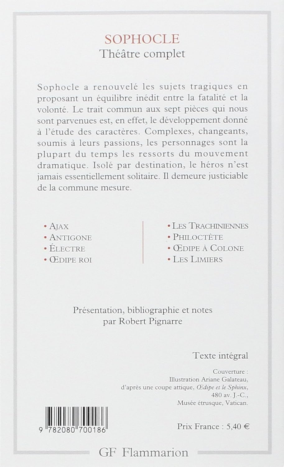 Livre Sophocle : Théâtre complet - Sophocle (Livre d'occasion) - ISBN 2080700189