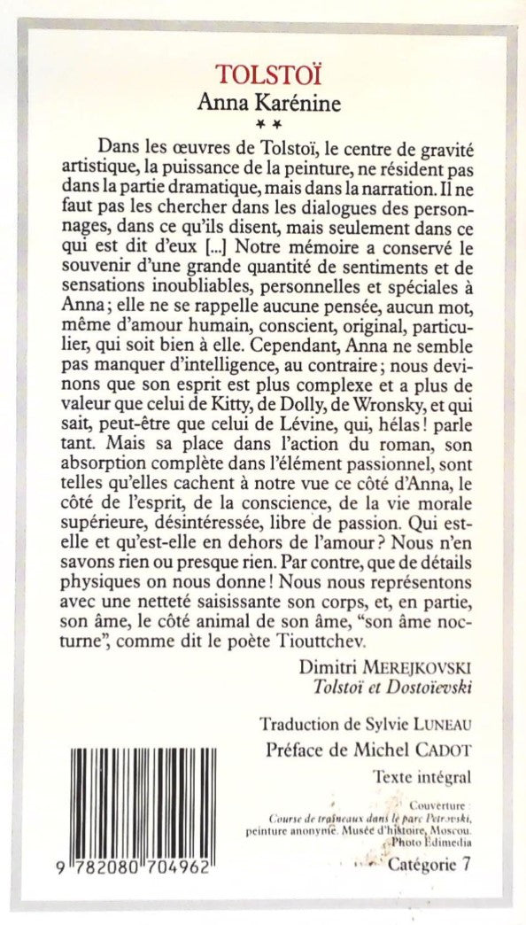 Livre Anna Karénine - Tolstoï (Livre d'occasion) - ISBN 2080704966
