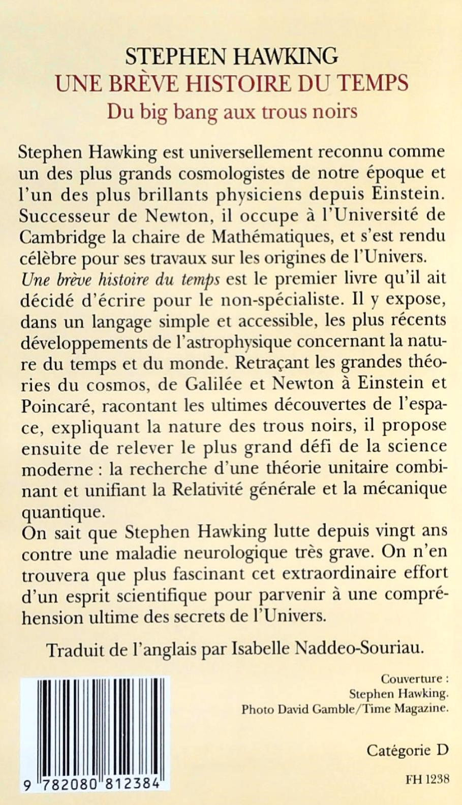 Livre Une brève histoire du temps : Du big bang aux trous noirs - Stephen W. Hawking (Livre d'occ...