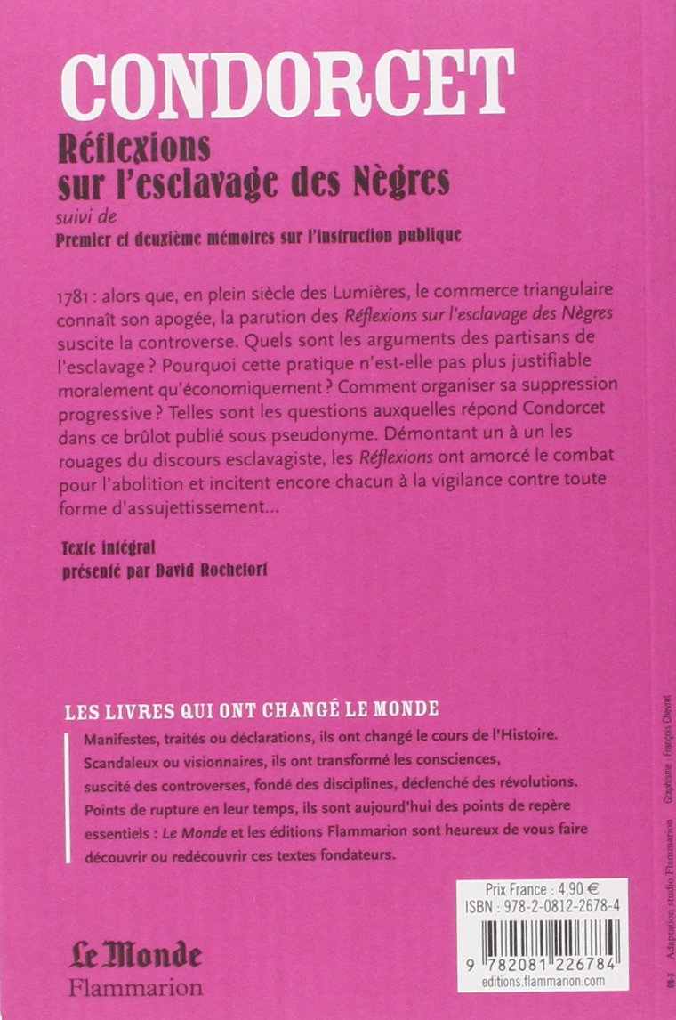 Livre Réflexion sur l'esclavage des nègres - Condorcet (Livre d'occasion) - ISBN 2081226782