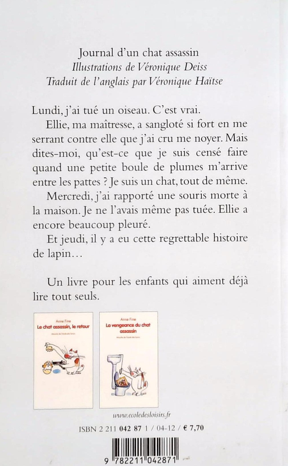 Livre Journal d'un chat assassin - Anne Fine (Livre d'occasion) - ISBN 2211042872