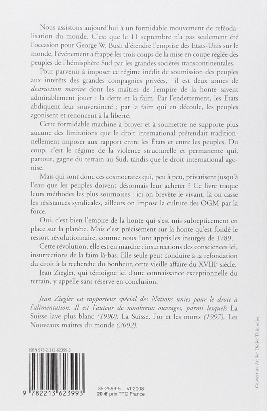 Livre L'empire de la honte - Jean Ziegler (Livre d'occasion) - ISBN 2213623996