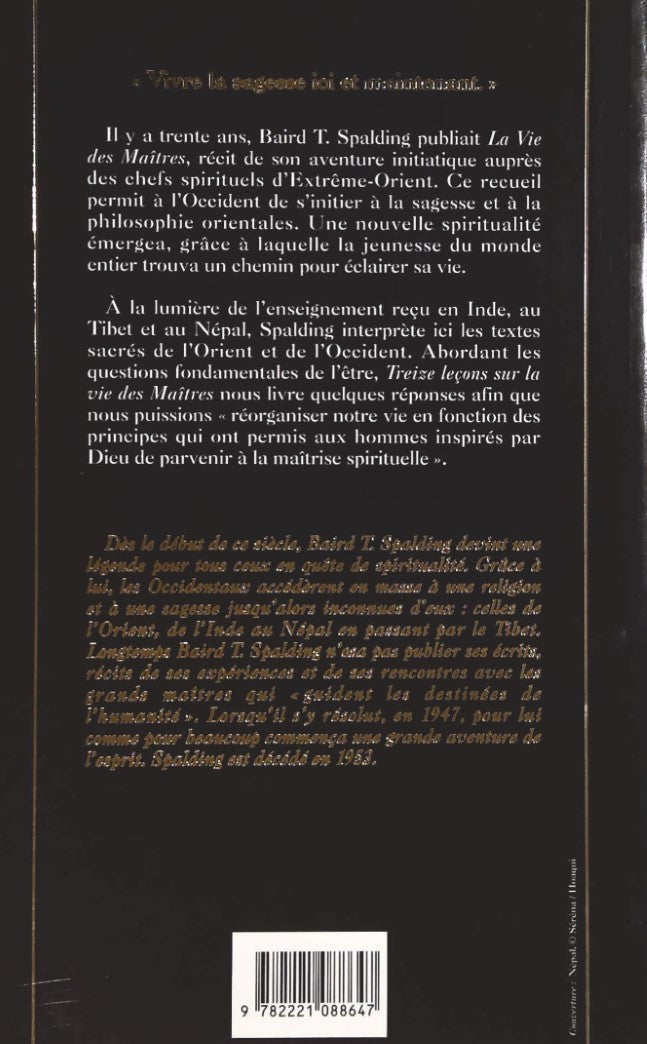 Livre Treize leçons sur la vie des Maîtres - Baird T. Spalding (Livre d'occasion) - ISBN 2221088646