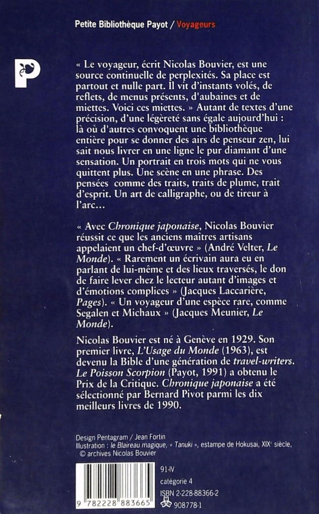 Livre Chronique japonaise - Nicolas Bouvier (Livre d'occasion) - ISBN 2228883662
