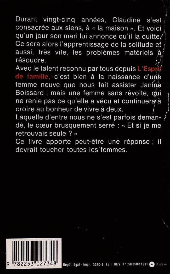 Livre Une femme neuve - Janine Boissard (Livre d'occasion) - ISBN 2253027340