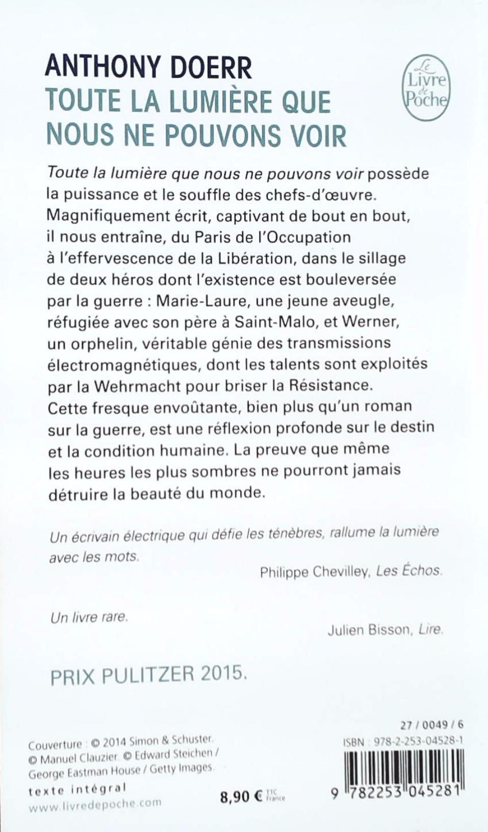 Livre Toute la lumière que nous ne pouvons voir - Anthony Doerr (Livre d'occasion) - ISBN 2253045284