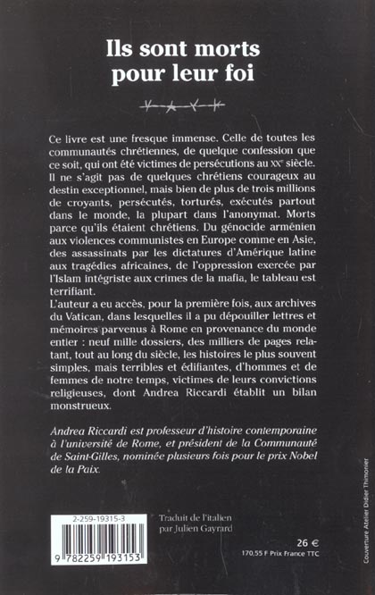 Livre Ils sont morts pour leur foi : La persécution des chrétiens au Xxe siècle - Andrea Riccardi...