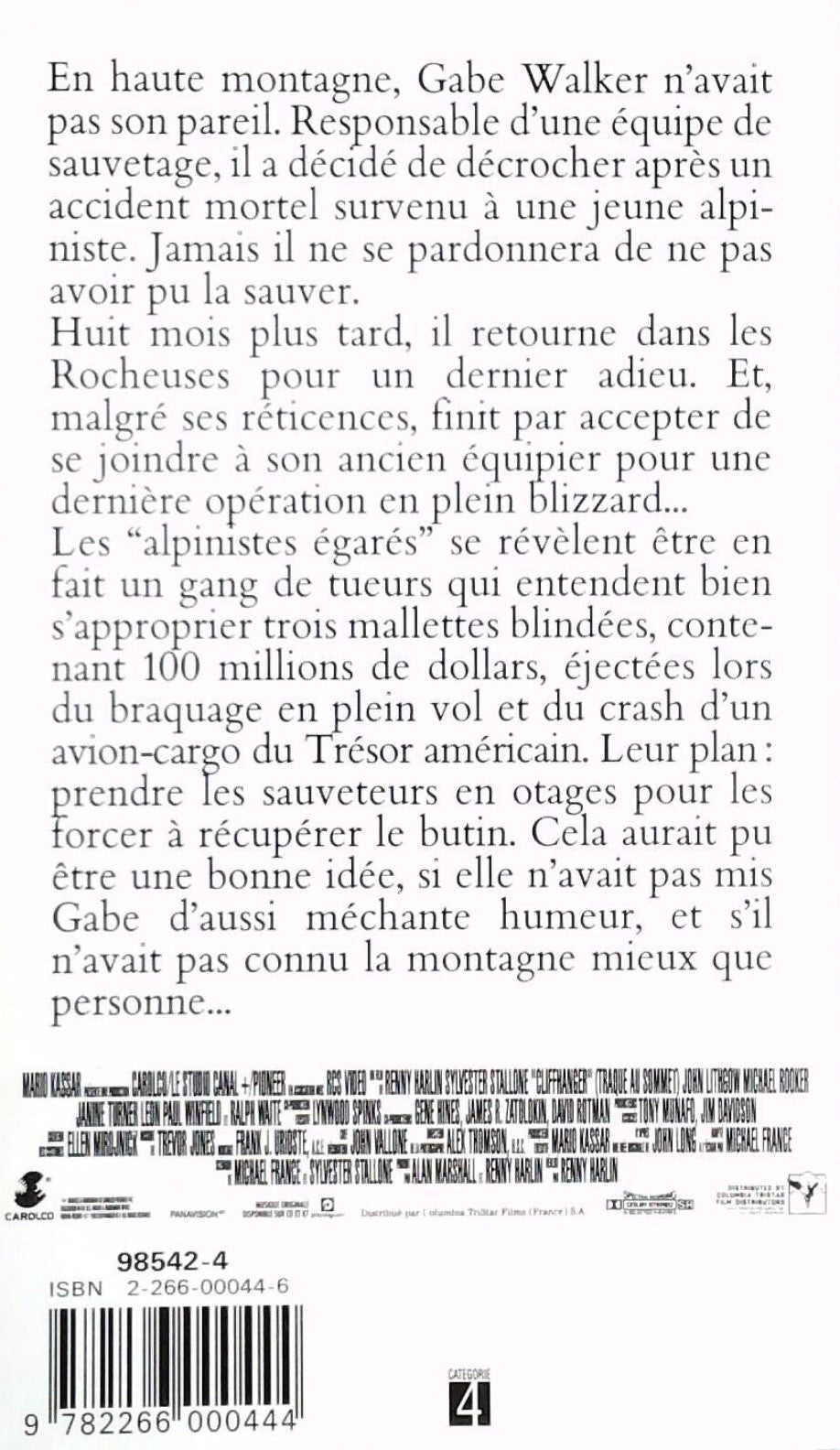 Livre Stallone Cliffhanger, Traque au sommet - Jack Rovin (Livre d'occasion) - ISBN 2266000446