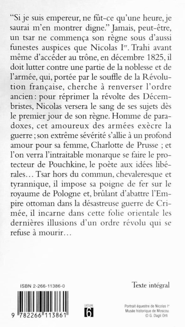 Livre Nicolas 1er (Henri Troyat) (Livre d'occasion) - ISBN 2266113860