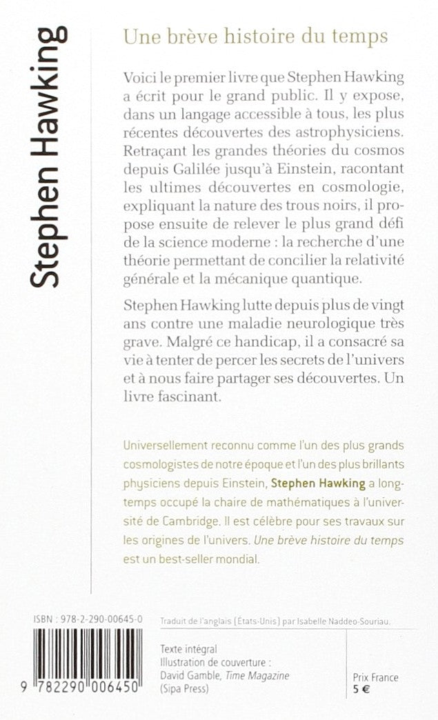 Une brève histoire du temps : Les grandes théories du cosmos : du Big Bang aux trous noirs (Stephen Hawking)