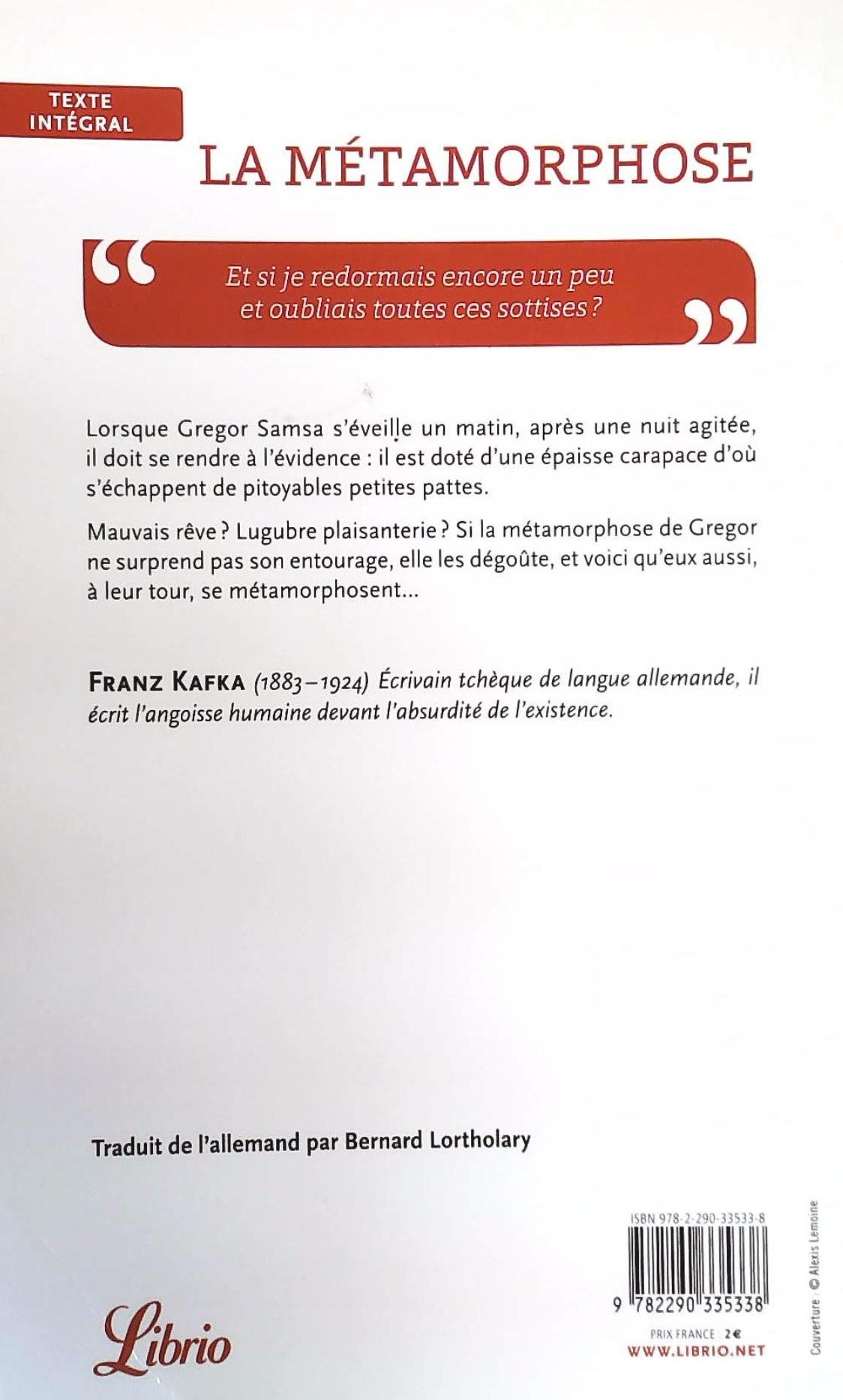 Livre La métamorphose - suivi de- Dans la colonie pénitentiaire (Franz Kafka) (Livre d'occasion)...