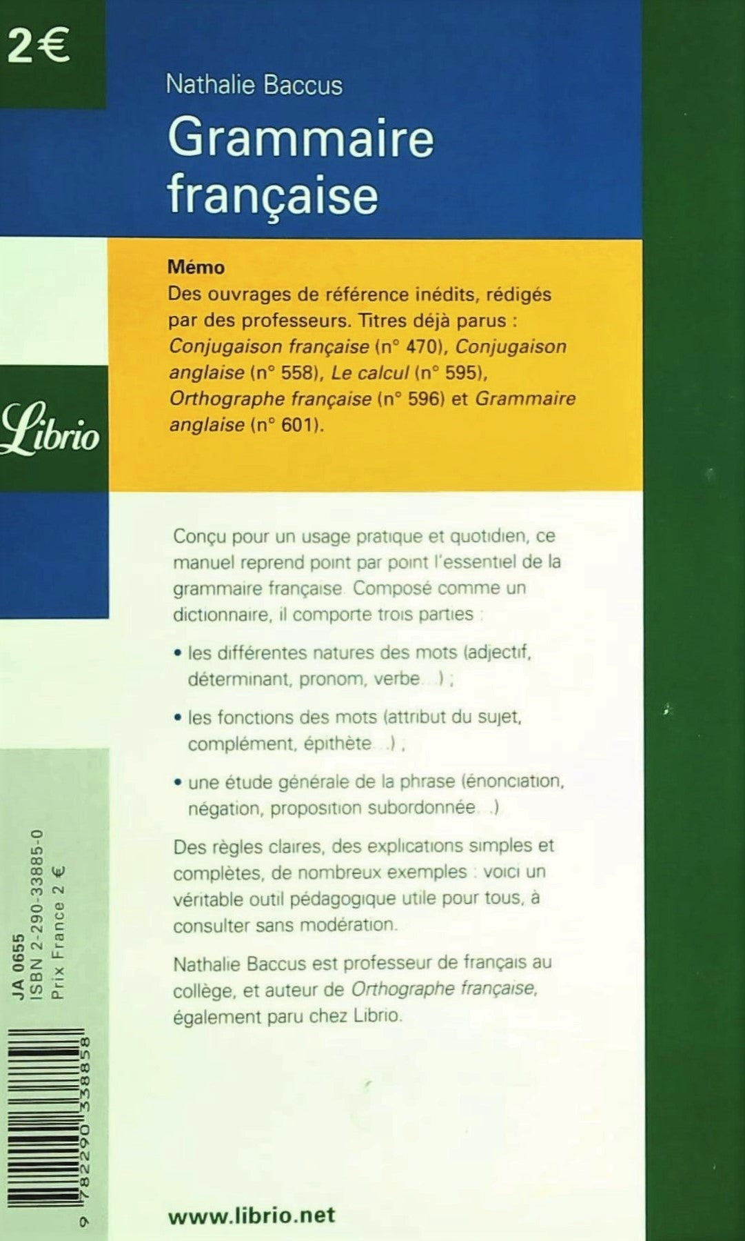 Livre Grammaire française - Nathalie Baccus (Livre d'occasion) - ISBN 2290338850