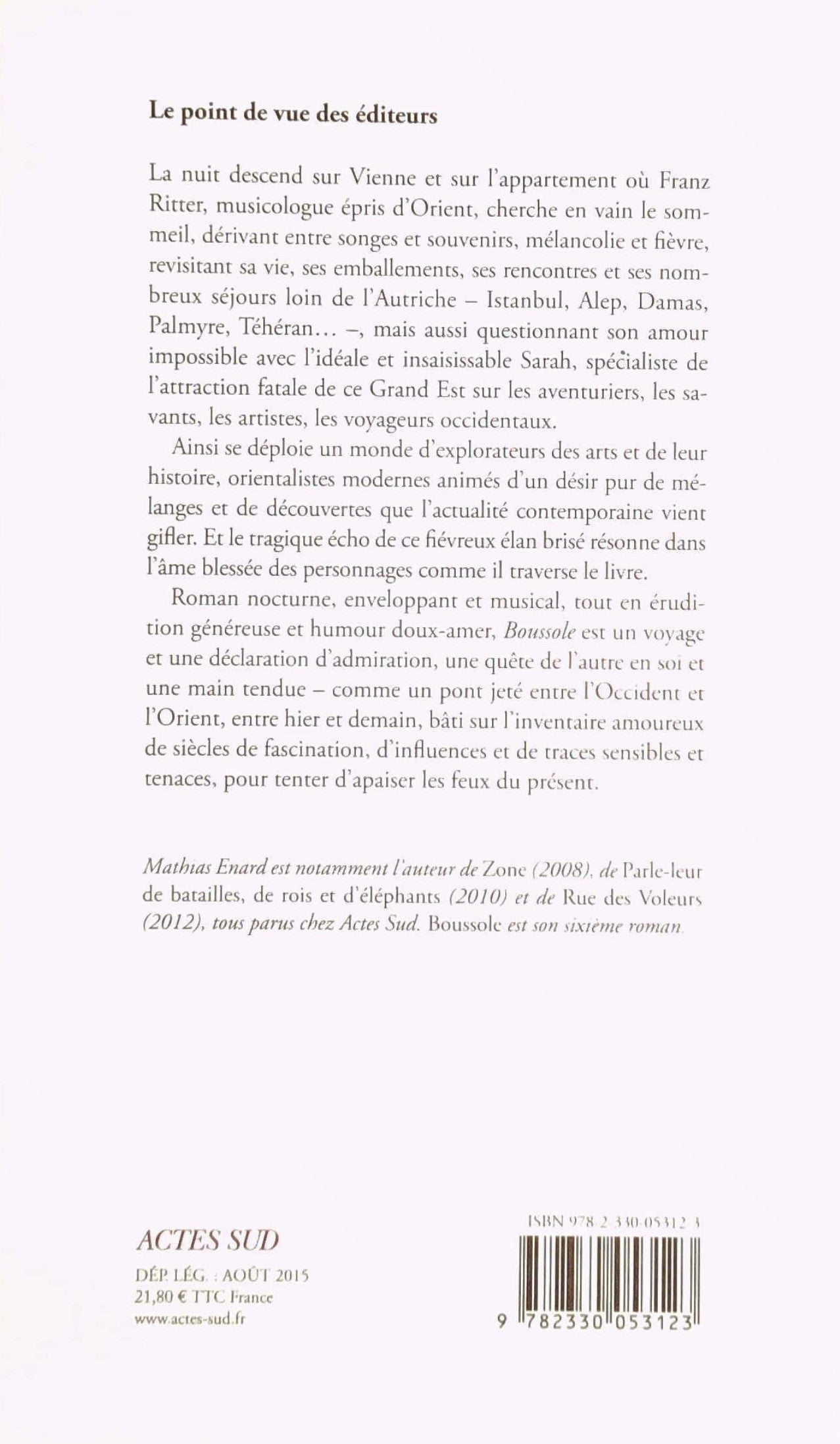 Livre Boussole (Mathias Enard) (Livre d'occasion) - ISBN 2330053126