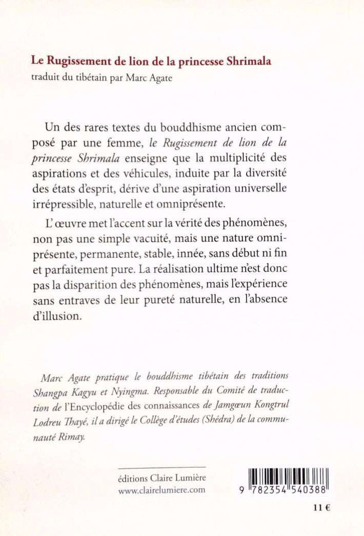 Livre Le rugissement de lion de la princesse Shrimala - Marc Agate (Livre d'occasion) - ISBN 2354...