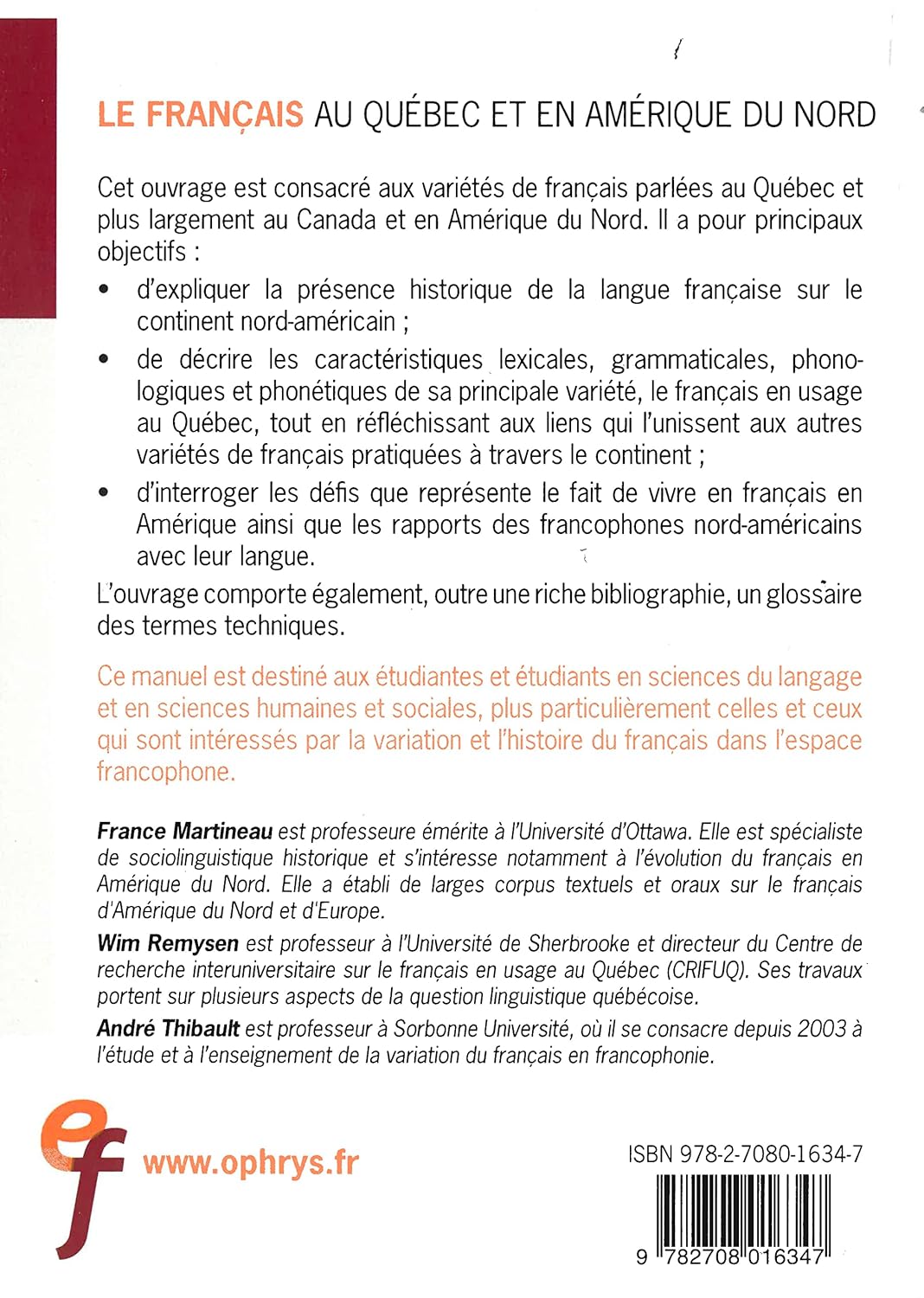 Livre Le français au Québec et en Amérique du Nord - France Martineau (Livre d'occasion) - ISBN 2...