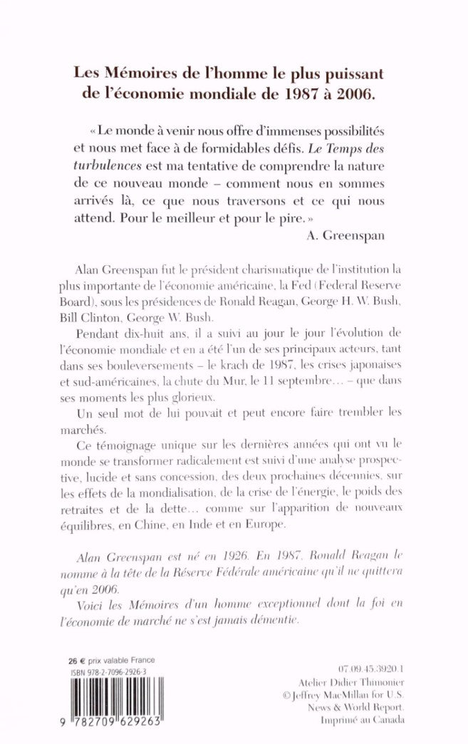 Livre Le temps des turbulences - Alan Greenspan (Livre d'occasion) - ISBN 2709629267