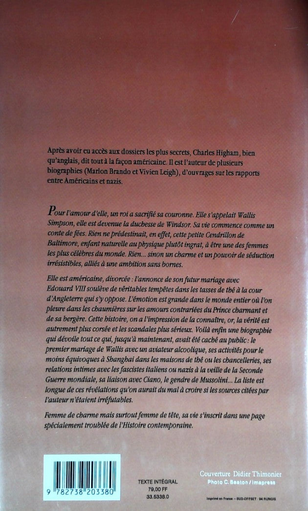 Livre La scandaleuse duchesse de Windsor - Charles Hiham (Livre d'occasion) - ISBN 2738203388