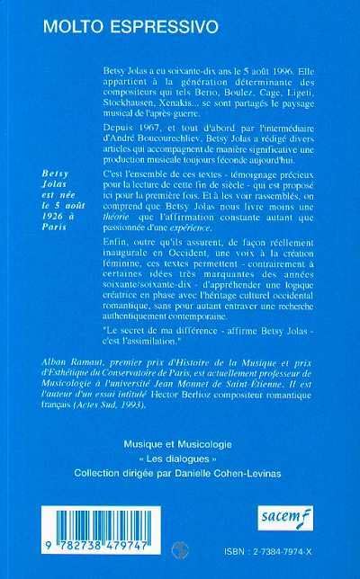 Livre Molto Espressivo : Textes rassemblés, présentés et annotés par Alban Ramaut - Betsy Jolas (...