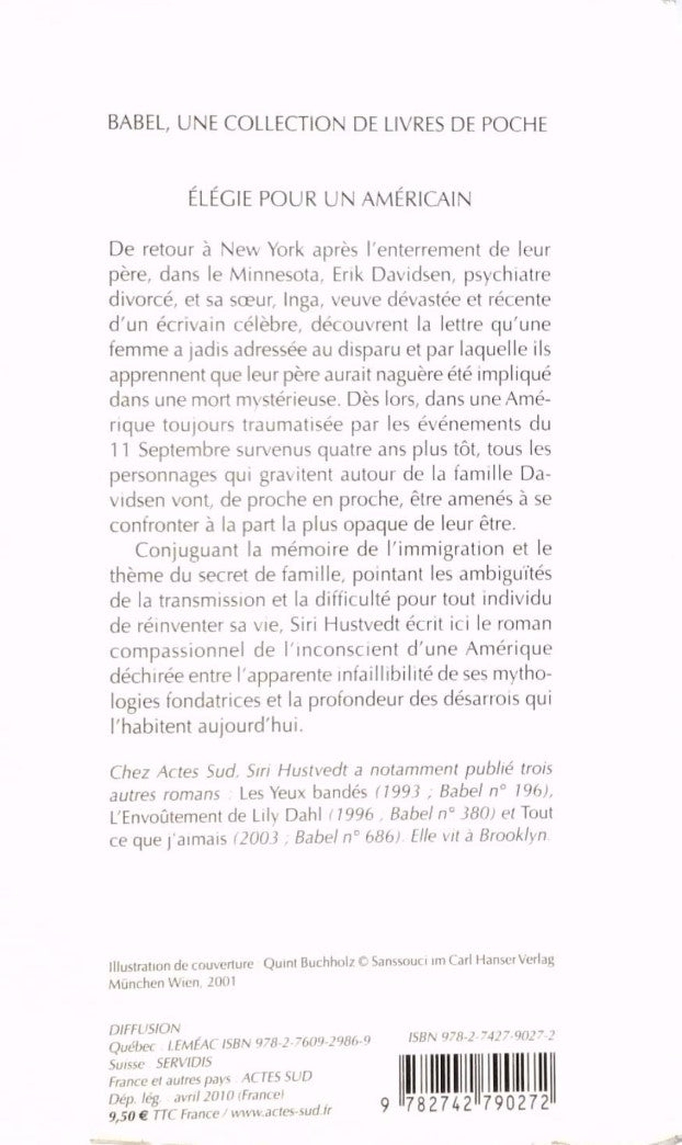 Livre Élégie pour un américain - Siri Hustvedt (Livre d'occasion) - ISBN 2742790276