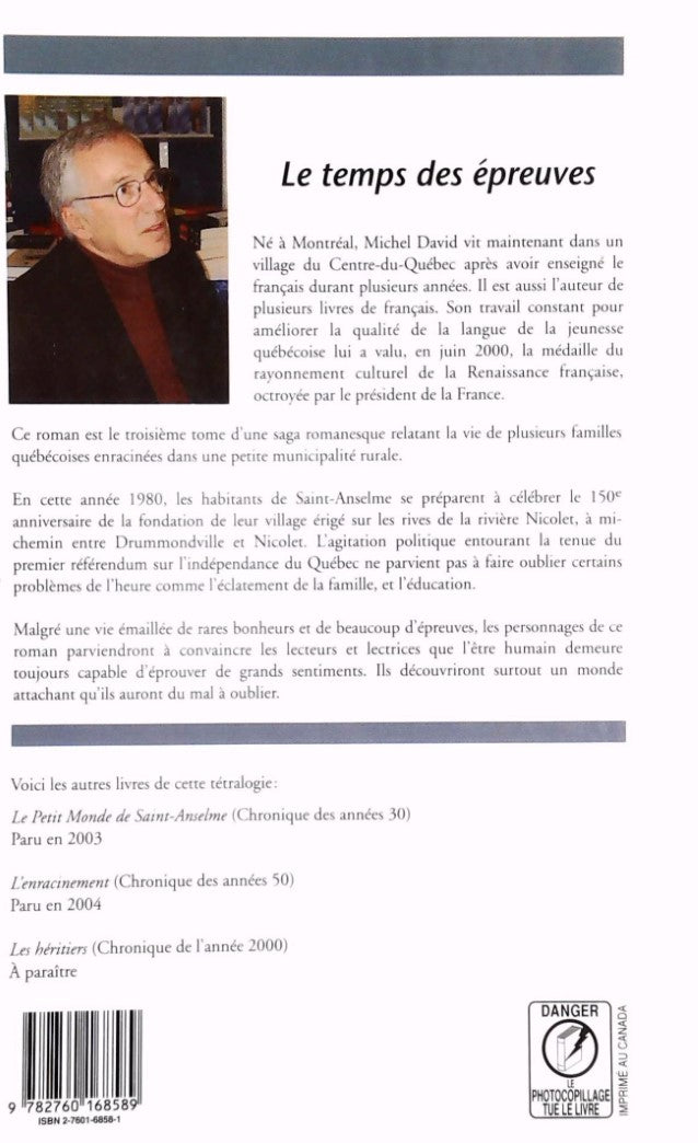 Livre Le temps des épreuves : chronique des années 80 - Michel David (Livre d'occasion) - ISBN 27...