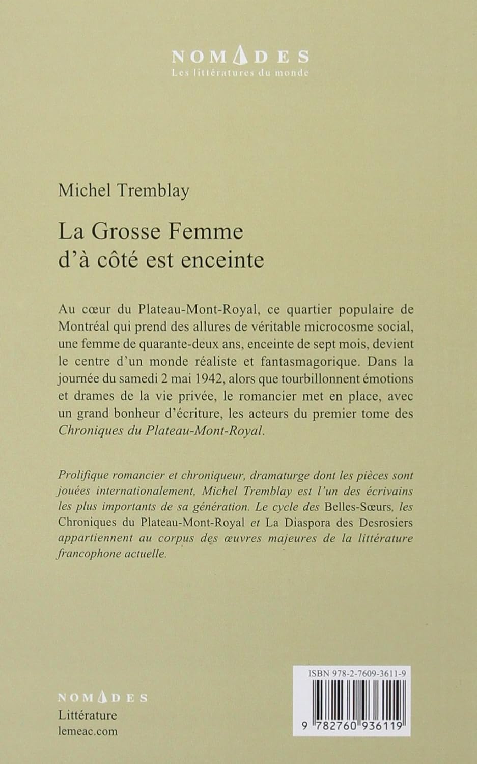Livre La grosse femme d'à côté est enceinte - Michel Tremblay (Livre d'occasion) - ISBN 2760936112