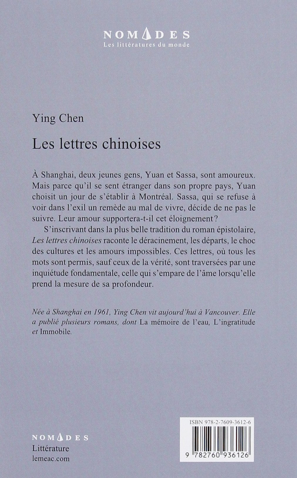 Livre Les lettres chinoises - Ying Chen (Livre d'occasion) - ISBN 2760936120