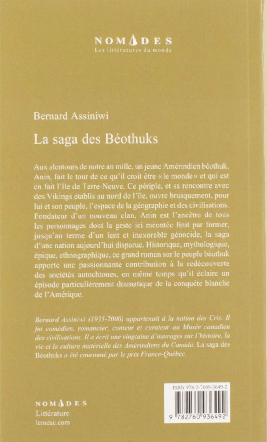 Livre La saga des Béothuks - Bernard Assiniwi (Livre neuf)