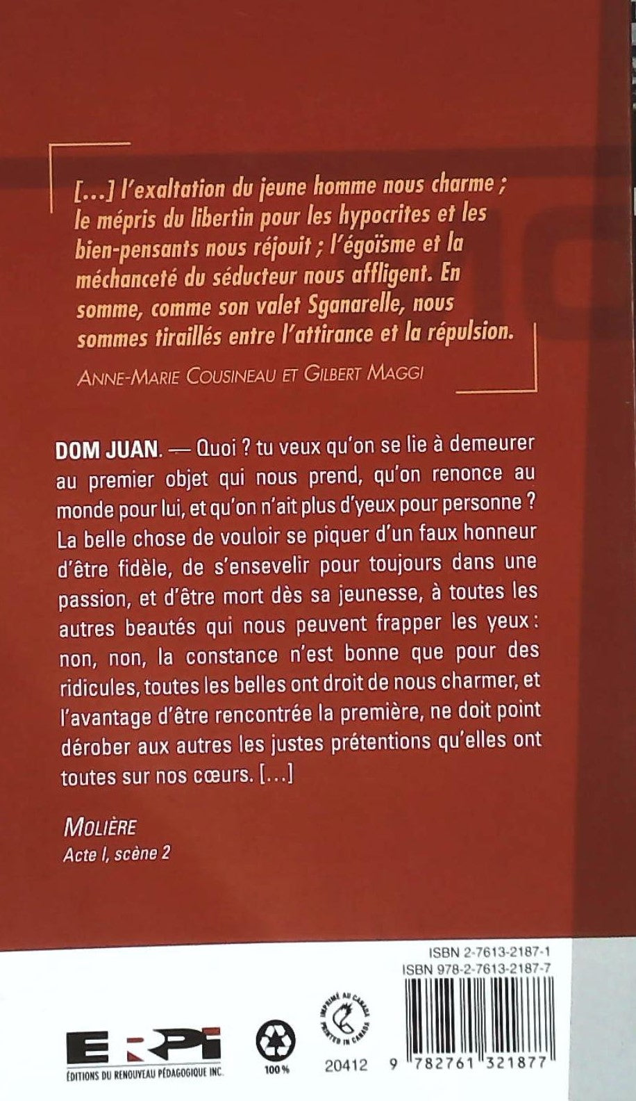 Livre Dom Juan ou le festin de pierre - Molière (Livre d'occasion) - ISBN 2761321871