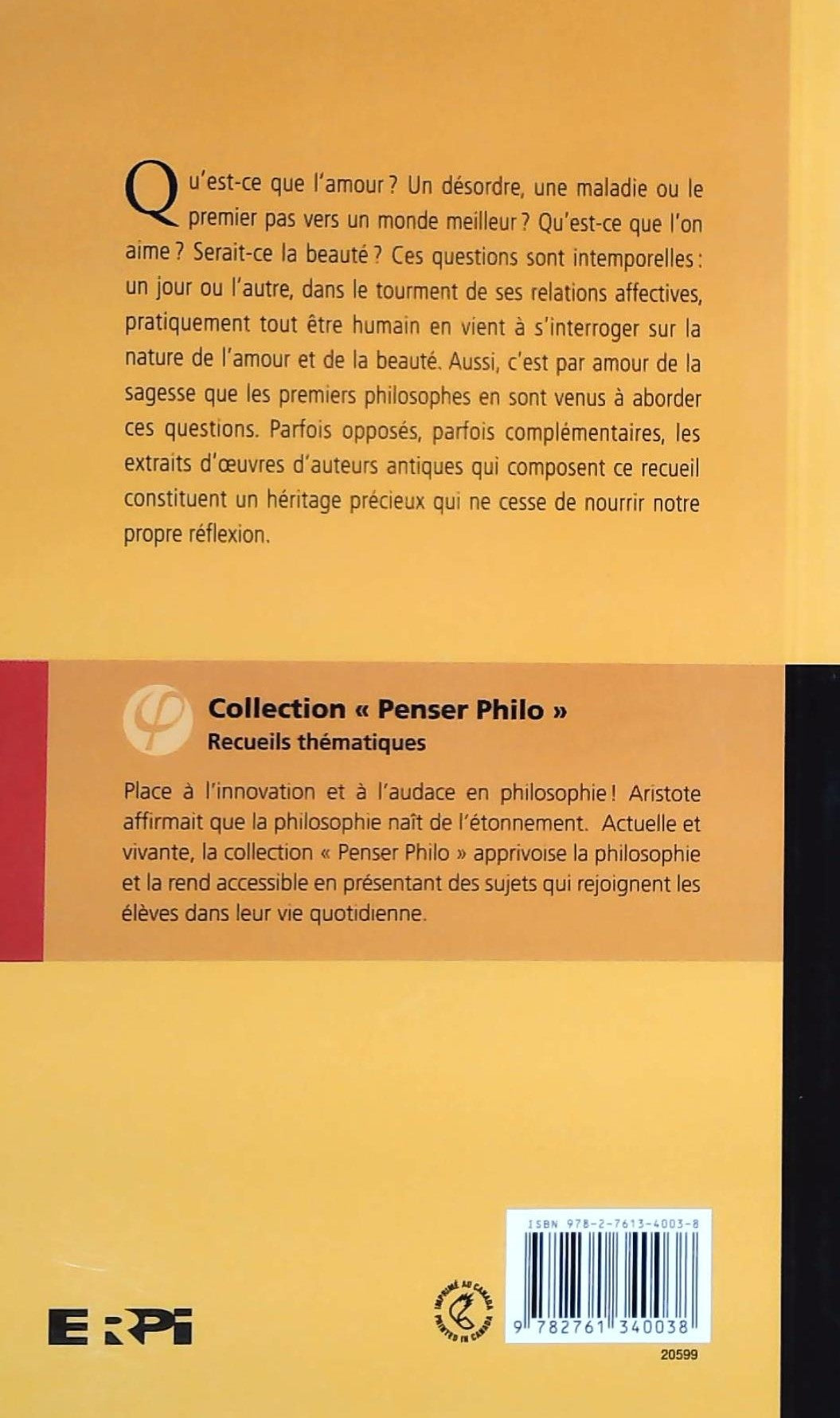 Livre Penser : Amour et beauté (Claudie Bonenfant) (Livre neuf) - ISBN 2761340035