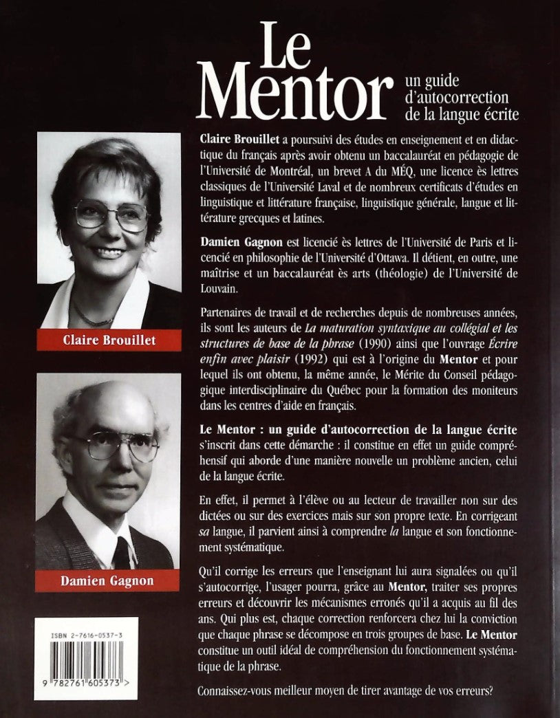Livre Le mentor : Guide d'autocorrection de la langue écrite - Claire Brouillet (Livre d'occasion...