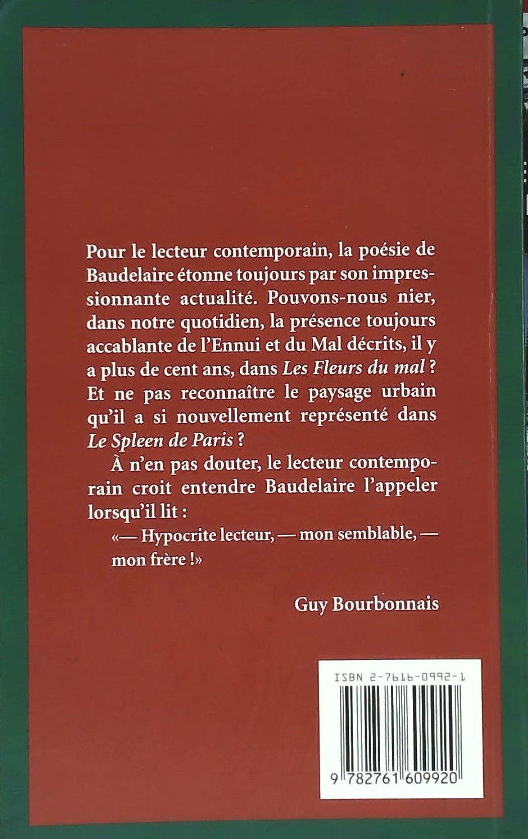 Livre Les fleurs du mal et Le spleen de Paris de Charles Baudelaire (Guy Bourbonnais) (Livre...