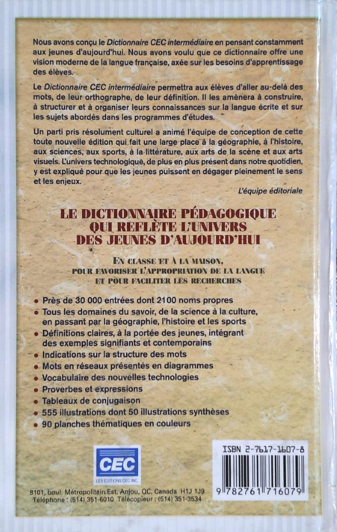 Livre Dictionnaire CEC intermédiaire : Dictionnaire pédagogique 3e édition - Collectif (Livre d'o...